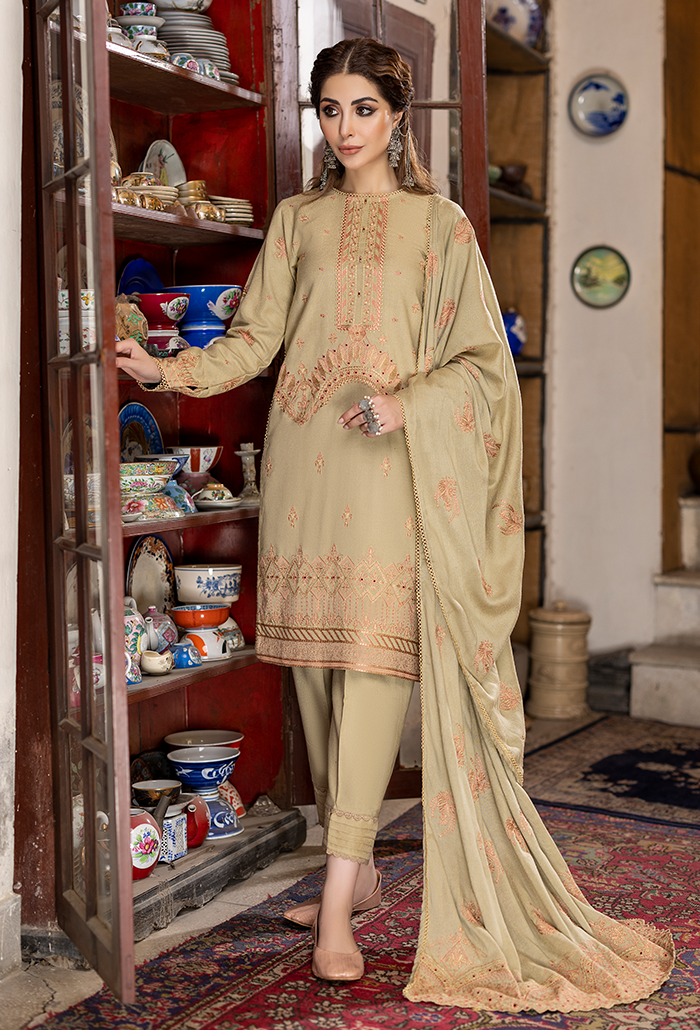 LAADLI -EMBROIDERY PEACH WOOL -WINTER CLOTHING-LD-7