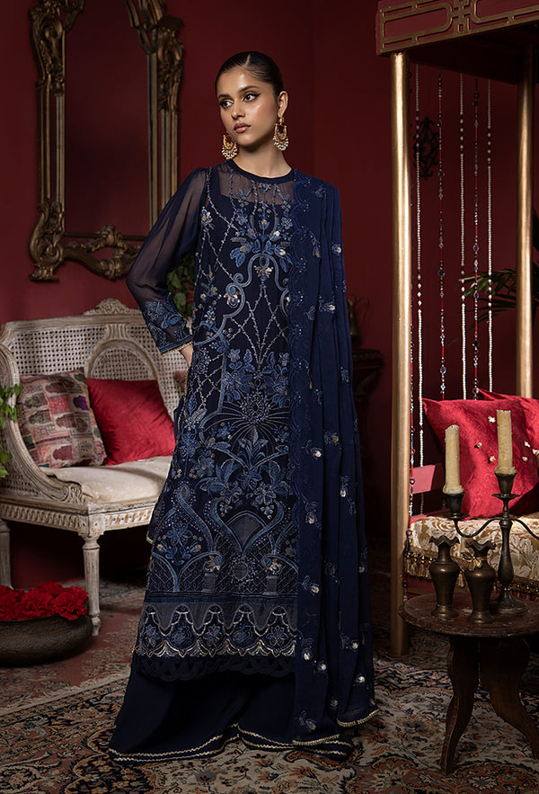Heer By Humdum Embroidered Chiffon Suits Unstitched 3 Piece HD23HR D-02 - Formal Collection