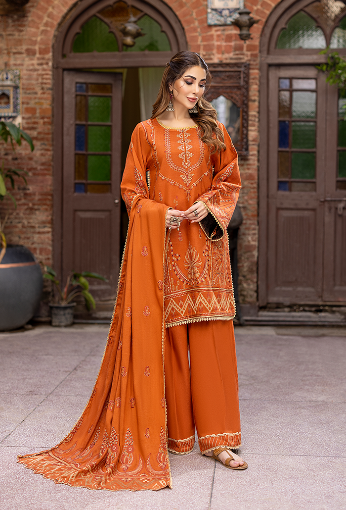 LAADLI -EMBROIDERY PEACH WOOL -WINTER CLOTHING-LD-3